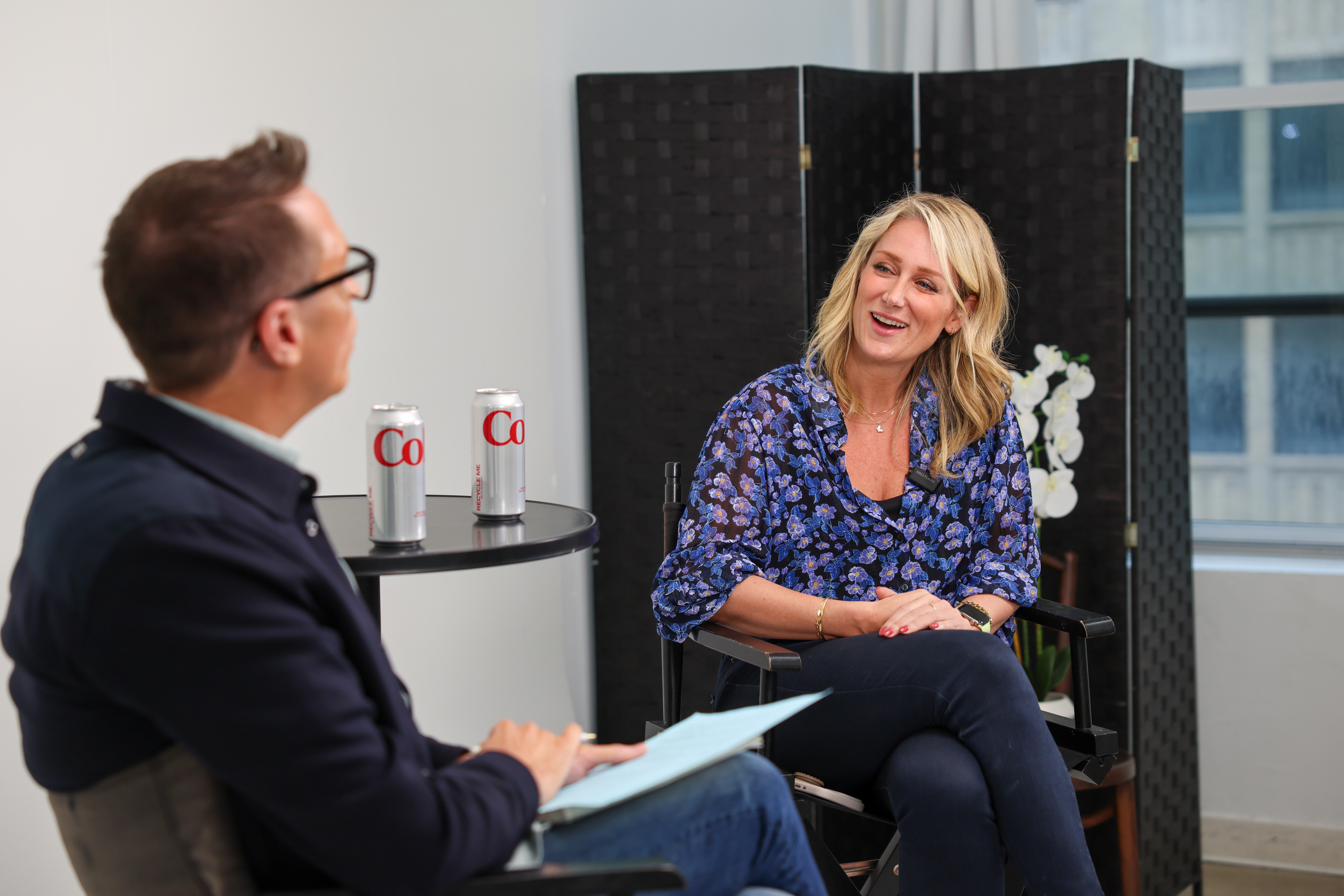 Guest mid-conversation on set